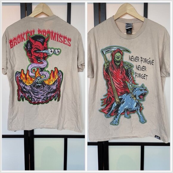 Broken Promises WORST IN ME TEE SAND size large 100% cotton Never Forgive forget - Picture 1 of 16